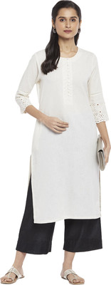 Rangmanch by Pantaloons Women Solid A-line Kurta(White)
