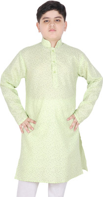 SG YUVRAJ Boys Printed Straight Kurta(Green)