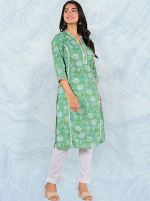 Jaipuur Trend Women Embroidered Straight Kurta(Green)