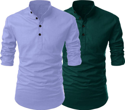 Fashion Marts Men Solid Straight Kurta(Blue, Green)