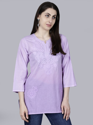 aerotick Women Self Design, Floral Print Straight Kurta(Purple)