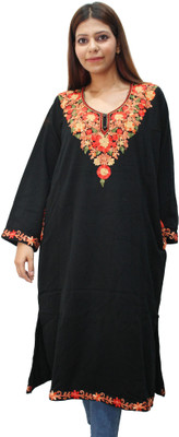 Hauetmoda Women Embroidered Straight Kurta(Black)