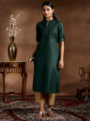 LIBAS Women Solid Straight Kurta(Green)