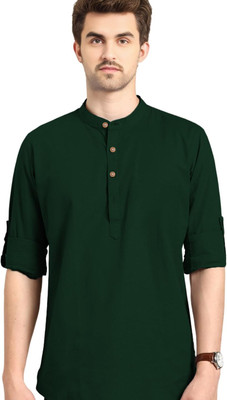 Yugnik Men Solid Straight Kurta(Dark Green)