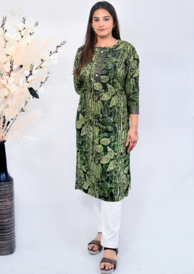 brozzo Women Floral Print A-line Kurta(Green)