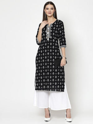 NEW STYLISH Women Self Design Straight Kurta(Black)