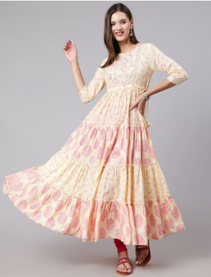 FABFOZY Women Printed Anarkali Kurta(Beige)