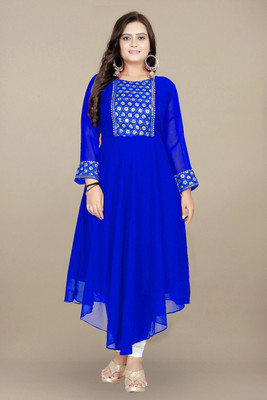 BBINDUDI Women Embroidered Anarkali Kurta(Dark Blue)
