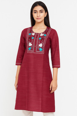 Andheriyas Textiles Women Embroidered Straight Kurta(Maroon)