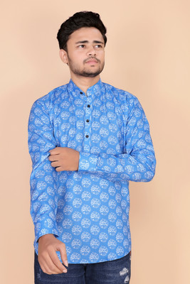 swasticlothiq Men Printed Straight Kurta(Pink)