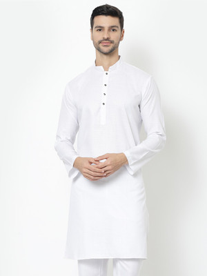 Tsarina Men Solid Straight Kurta(White)