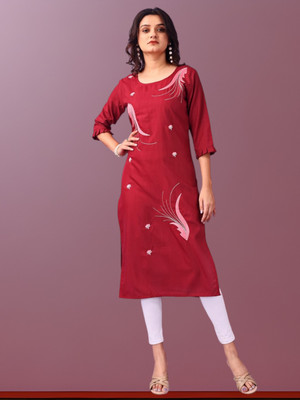 Suhani Fashion Women Embroidered Straight Kurta(Red)