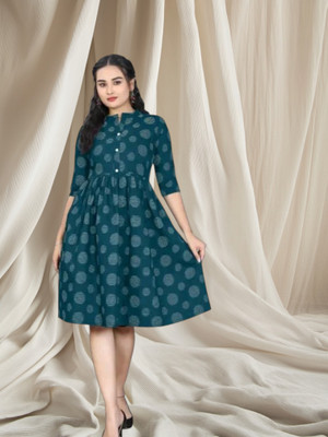 Texpa Creationh Women Printed Anarkali Kurta(Green)