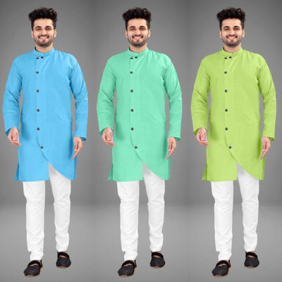 DIAMOND CLUSTER Men Self Design Trail Cut Kurta(Multicolor)