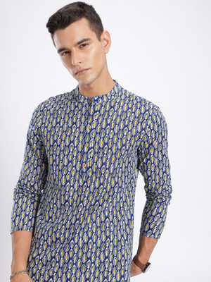 Anouk Rustic Men Printed Straight Kurta(Blue)