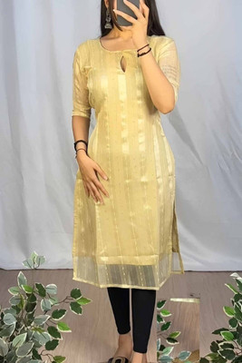 VHCK ENTERPRISE Women Embroidered A-line Kurta(Yellow)