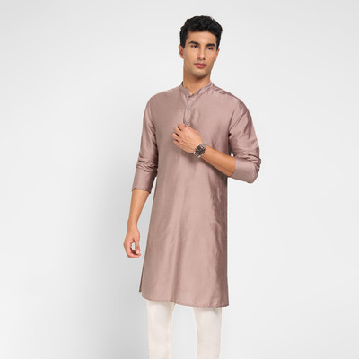 Indus Route by Pantaloons Men Solid Straight Kurta(Pink)