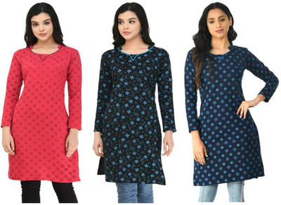 Indeweaves Women Floral Print A-line Kurta(Multicolor)