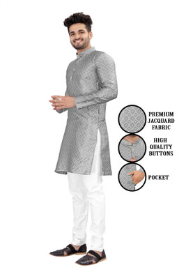 Shree Dutt Creation Men Floral Print Straight Kurta(Grey)