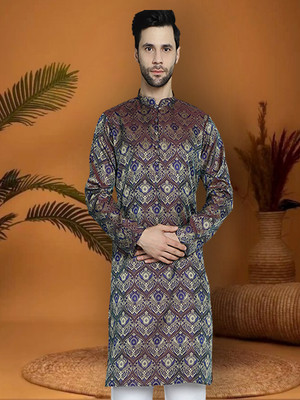 Jompers Men Woven Design Straight Kurta(Multicolor)
