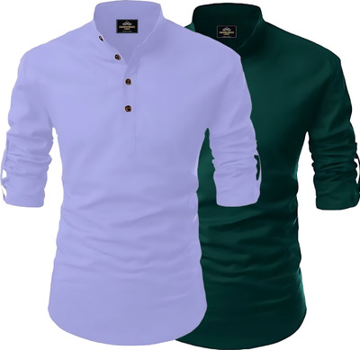 Fashion Marts Men Solid Straight Kurta(Blue, Green)