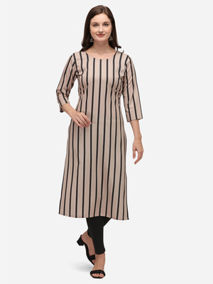 Aumira Women Striped Straight Kurta(Brown)