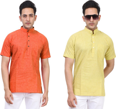 Kavita Fasion Men Solid Straight Kurta(Orange, Yellow)