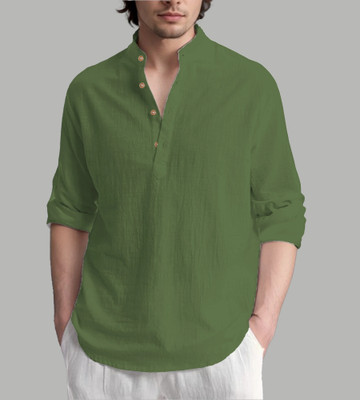 HOC's Men Self Design Straight Kurta(Green)