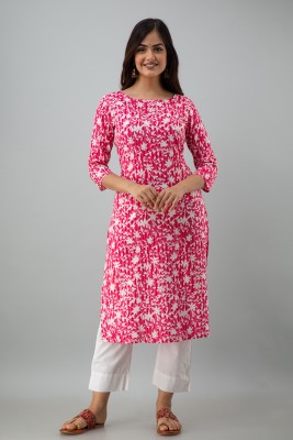 Loom Women Floral Print Straight Kurta(Pink)