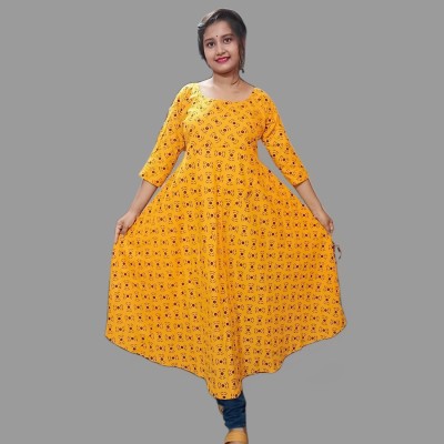 DEVI BOUTIQUE Women Geometric Print Anarkali Kurta(Yellow)