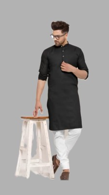 Anuj Fashion Men Solid A-line Kurta(Black)