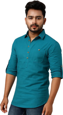 CROWNTAIL Men Solid Straight Kurta(Blue)