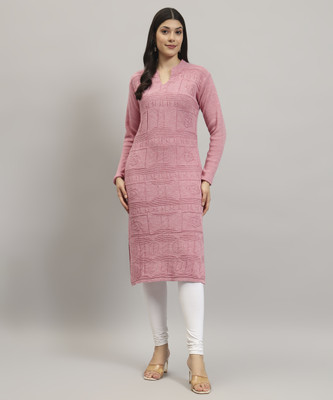 HERMISTON Women Solid Straight Kurta(Pink)
