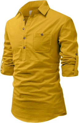 Amrit Trending Men Solid A-line Kurta(Yellow)