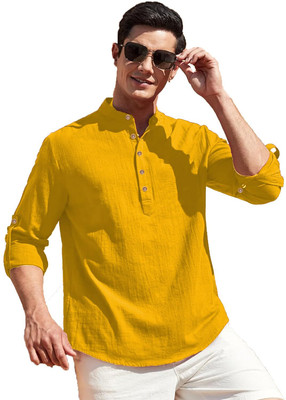 Yugnik Men Solid Straight Kurta(Yellow)