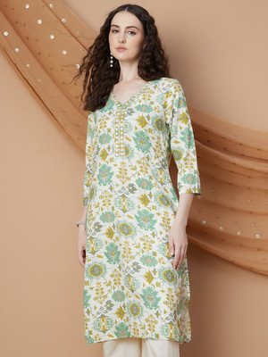 Melange by Lifestyle Women Printed Straight Kurta(White)