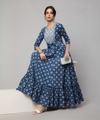 Nishabd Women Solid Flared Kurta(Blue)