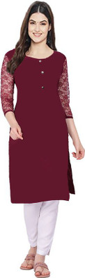 Adgoodstrader fashion Women Self Design Straight Kurta(Black, Maroon)