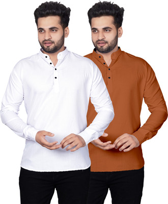 Kavyangle Creation Men Solid Straight Kurta(White, Brown)