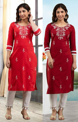 vikshi Women Chikan Embroidery A-line Kurta(Multicolor)