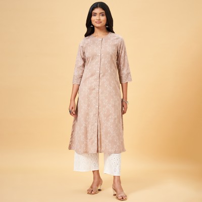 Rangmanch by Pantaloons Women Printed A-line Kurta(Beige)