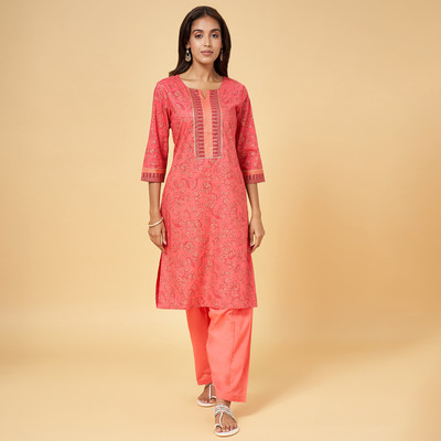 Rangmanch by Pantaloons Women Printed Straight Kurta(Red)