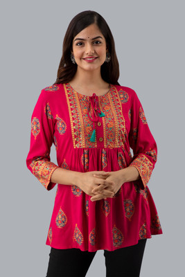 DMP EXPORT Women Floral Print Asymmetric Kurta(Pink)