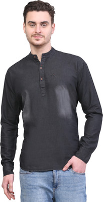 SQS Men Washed Straight Kurta(Black)