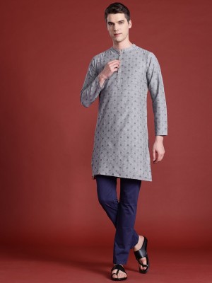 ANOUK Men Woven Design Straight Kurta(Grey)