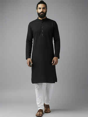 Vida Loca Men Solid Straight Kurta(Black)