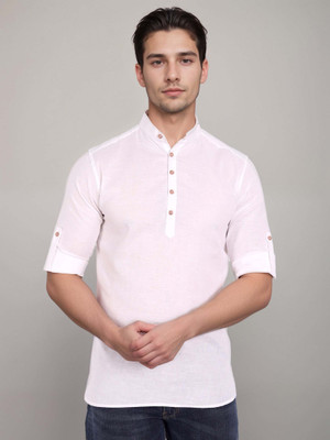 Navkanj Men Solid A-line Kurta(White)