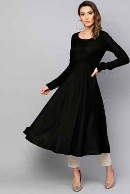 ZYXA Women Solid Anarkali Kurta(Black)