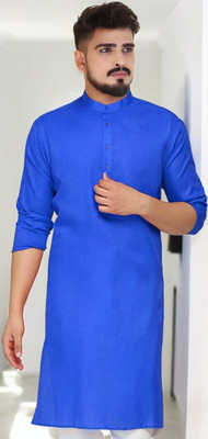 Krudha Men Solid Straight Kurta(Blue)
