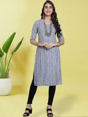 EthnicBasket Women Printed A-line Kurta(Blue)